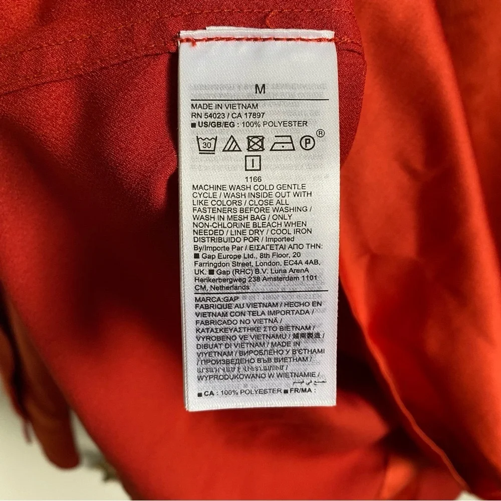 Satin Boyfriend Button Down Shirt Preppy Orange M Workwear Business Casual - Picture 7 of 7